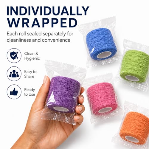 Primacare WB-7709 Self Adhesive Bandage Wrap 48 Pack, 2” x 5 Yards Cohesive Elastic Bandage Wrap, Multi Color Self Adherent Athletic Wrap Tape for Wrist, Ankle, Sports, First Aid, Vet and Pet Care