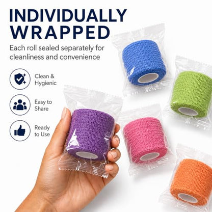 Primacare WB-7709 Self Adhesive Bandage Wrap 48 Pack, 2” x 5 Yards Cohesive Elastic Bandage Wrap, Multi Color Self Adherent Athletic Wrap Tape for Wrist, Ankle, Sports, First Aid, Vet and Pet Care