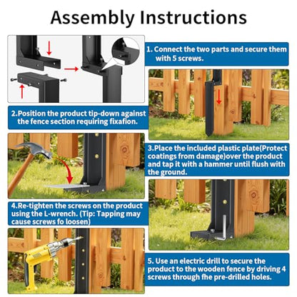 2PCS Fence Post Repair Kit, H-Shaped Anchor Spike for Tilted Wood Post