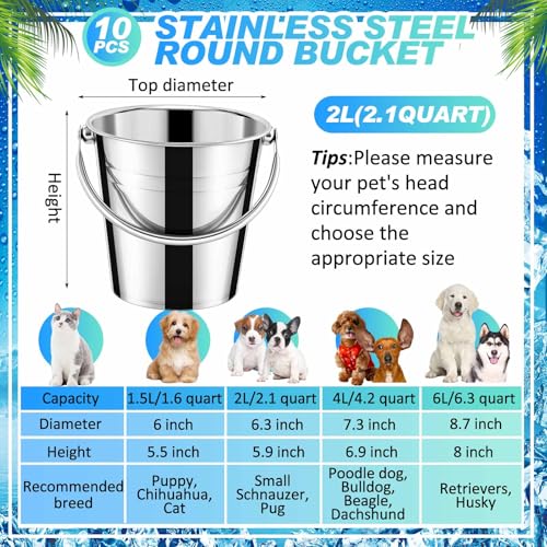 Hicarer 10 Pack 2.1 Quart Stainless Steel Dog Water Buckets, Metal Pails - size: 2.1 Quart