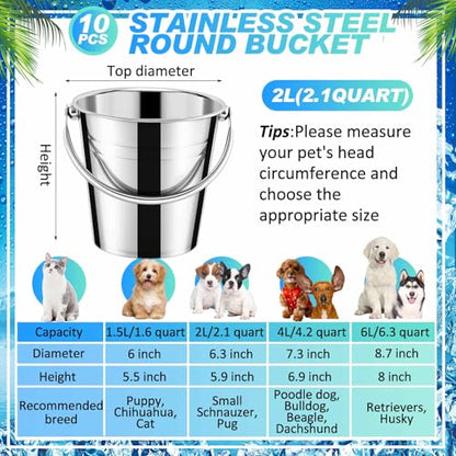 Hicarer 10 Pack 2.1 Quart Stainless Steel Dog Water Buckets, Metal Pails - size: 2.1 Quart