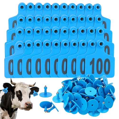Cattle Ear Tags 001-100 Numbered Large Plastic Livestock Ear Tag,Blue - color: Blue, size: 001-100