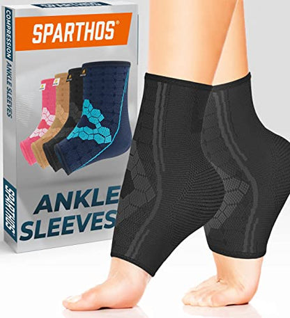 Sparthos Ankle Brace for Women & Men, Foot Compression Sleeve - Black-M - color: Midnight Black