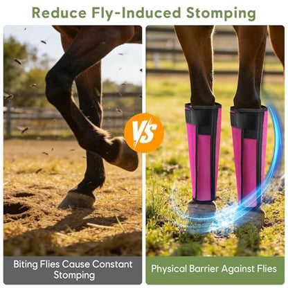 Fly Boots for Horses Set of 4, Horse Fly Boots with Breathable Mesh - color: Pink