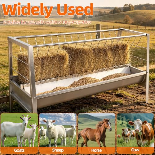 59" L Goat Feeder, Freestanding Outdoor Farm Livestock Feeder