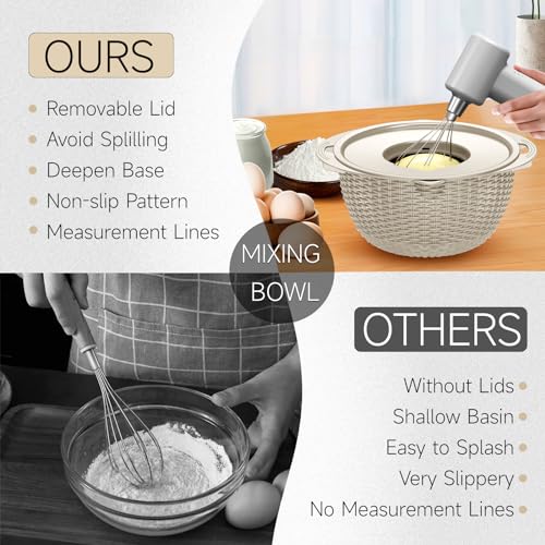 4-1 Colander with Bowl & Spoons Set - Rotatable Colander for kitchen with New Upgraded Graters, Food Strainer(Patented) for Pasta, Fruits, Vegetables, Funny Presents for Women, Beige - color: Beige