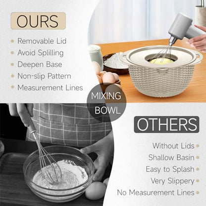 4-1 Colander with Bowl & Spoons Set - Rotatable Colander for kitchen with New Upgraded Graters, Food Strainer(Patented) for Pasta, Fruits, Vegetables, Funny Presents for Women, Beige - color: Beige