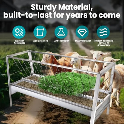 Goat Feeder, 92 Gallon Hay Feeder, Galvanized Steel Livestock Hay Feeder, Sheep Feeder Trough for Barn or Outdoor Use, Free Returns! - style: Galvanized Steel