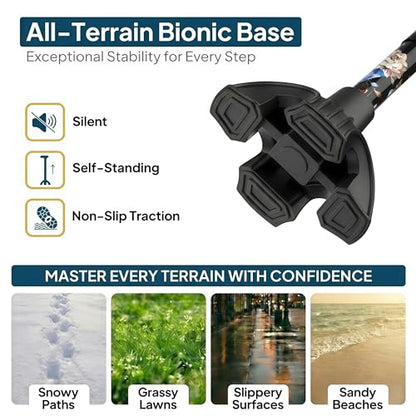 Walking Cane with LED Light, Foldable,Adjustable, Self Standing Walking Canes for Men & Women,Walking Sticks with Quad Base for Seniors & Adults - color: Black flowers