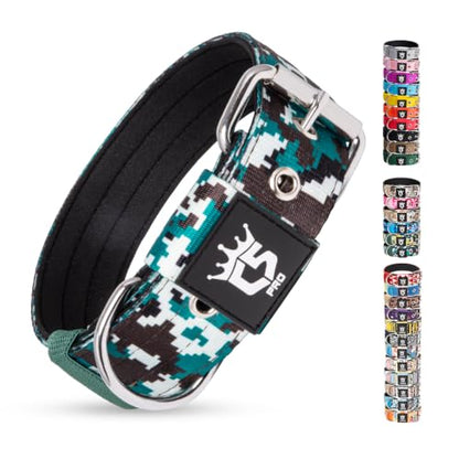 TSPRO Heavy Duty Thick Dog Collar with Metal Buckle for Small Dogs - color: Camo Cyan, size: S – Fits Neck 12.6"-15.8"