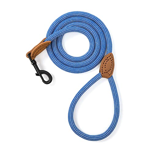 Mile High Life Dog Leash with Genuine Leather-Wrapped Ends, 4/5/6FT - color: Blue White, size: 48 Inch-1/2"