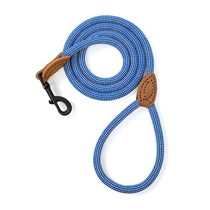 Mile High Life Dog Leash with Genuine Leather-Wrapped Ends, 4/5/6FT - color: Blue White, size: 48 Inch-1/2"