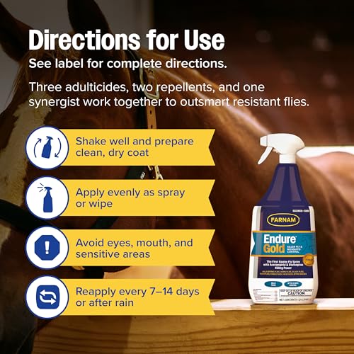 Farnam Endure Gold Killer Fly Spray for Horses, Kills Biting Flies, 32 oz - size: 1 Quart