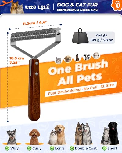 Extra Large 2-Sided Undercoat Rake for Dogs & Cats, Dog Brush for Shedding Remove Mats, Dematting Comb, Safe & Gentle Grooming Brush for German Shepherds Medium to Long-Haired Pets (Walnut Handle) - size: Top Pick - XL PRO - Walnut
