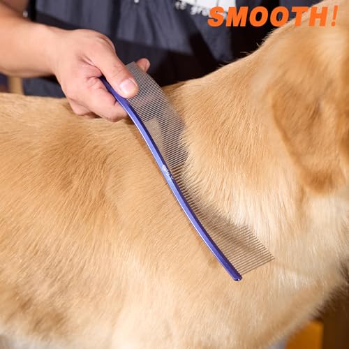 Pet Comb Stainless Steel Comb for Dogs Cats Pet Hair Comb for Grooming Curved with Rounded and Smooth Ends Stainless Steel Teeth Tools for Remove Tangles and Knots (BULE) - color: BULE