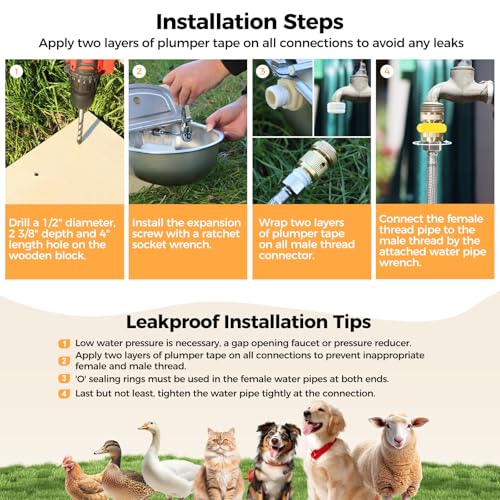 BinetGo Outdoor Automatic Water Dispenser for Dogs, Stainless Steel Bite Resistant Automatic Dog Water Bowl with Drain Plug, Outside Auto Refillable Water Bowl with Float for Goat Livestock