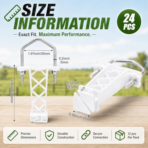 Tondiamo 24 Pcs Tube Post Insulator, Electric Chain Link Fence T Post Extender Insulators for Square Round Pipe Tubing Wire Vinyl Picket Fence (White) | Extender Insulators for Square Round Pipe Tubing Wire Vinyl Picket Fence - style: White