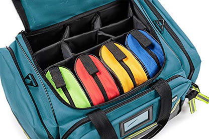 Scherber Fully-Stocked First Responder Professional Advanced EMT/EMS Trauma Kit | HSA/FSA Approved | Reflective Bag w/10+ Compartments, Zippered Pockets & 250+ First Aid Supplies (Blue) - color: Blue