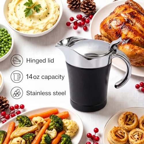Double Insulated Gravy Boat - Stainless Steel Sauce Jug with Hinged Lid Hinged Lid Ideal for Gravy or Cream at Thanksgiving (450ML/16 OZ Black) - color: 450ML/16 OZ Black
