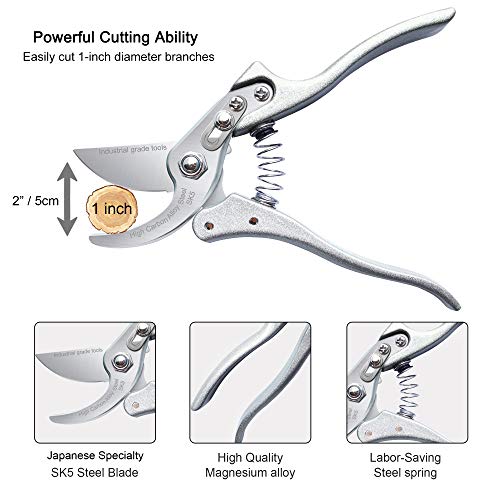 TONMA 8.1" Pruning Shears, Made in Japan, Garden Scissors & Clippers, TP-1 | 1" Cut Capacity, Heavy-Duty Bypass Pruning Shears for Gardening, Japanese Hand Pruners Loppers with Ergonomic Comfort Handles - size: 8.1 inches