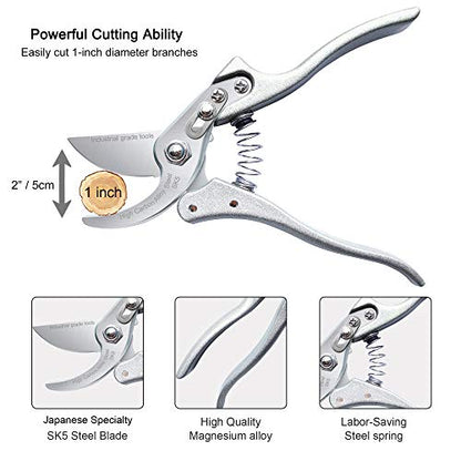 TONMA 8.1" Pruning Shears, Made in Japan, Garden Scissors & Clippers, TP-1 | 1" Cut Capacity, Heavy-Duty Bypass Pruning Shears for Gardening, Japanese Hand Pruners Loppers with Ergonomic Comfort Handles - size: 8.1 inches