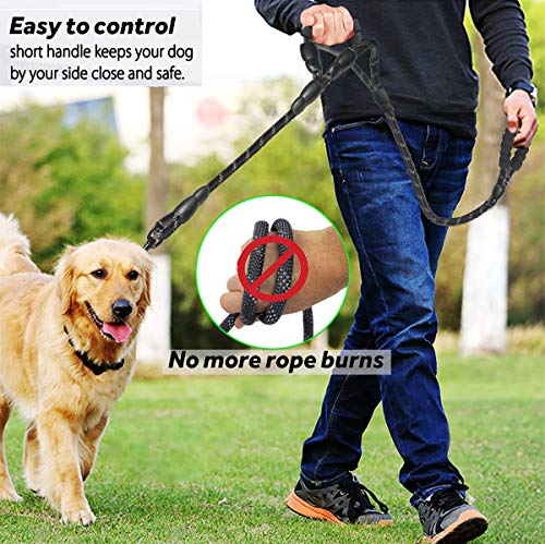 JSXD Heavy Duty Double Handle Dog Leash - 5 FT, Padded & Reflective, Rope for Small to Large Dogs (Black) - color: Rope-Black