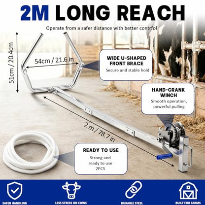 80'' Calf Puller with Hand Crank Gear System and Nylon Rope