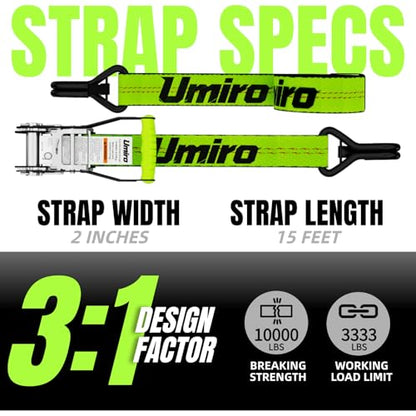 Umiro 4Pack 2''*15' Heavy Duty Ratchet Straps with Safety Clip J Hooks Ratchet Strap 10,000 Lbs MBS,Tie Down Ratcheting with J-Hook, Cargo Straps for Truck, Trailer, Moving (Neon Green) - color: Neon Green, size: 2 Inches X 15 Feet