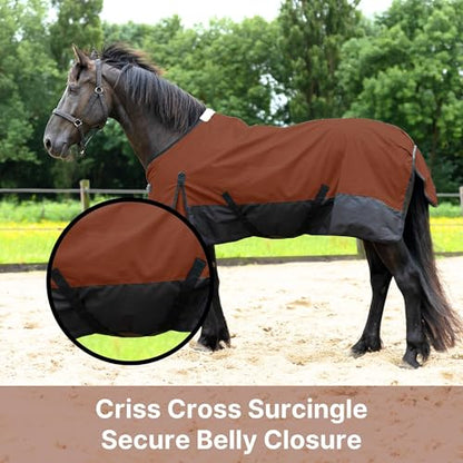 Resistance 1200 Denier Lightweight No Fill Water Resistant Breathable Horse Rain Sheet - color: Dark Brown, size: 70