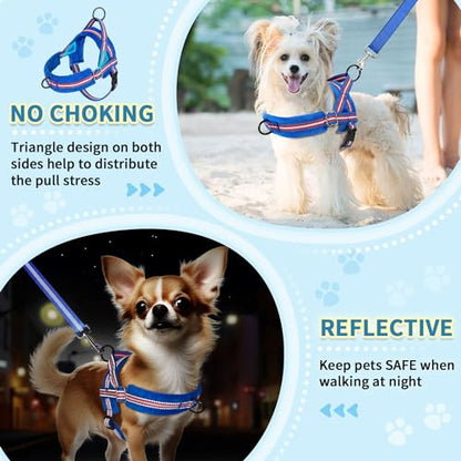 SlowTon No Pull Small Dog Harness and Leash Set with Front Clip | Soft Padded, Neck & Chest Adjustable, Lightweight, Anti-Twist, Puppy Vest Harness Pet Lead Combo for Small Medium Dog, DBL S - color: Dark Blue, size: Small