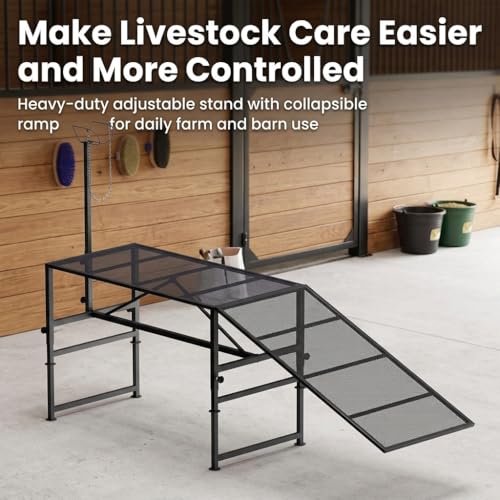 Heavy Duty Goat Stand with Ramp, Sheep Shearing Stand for Farms Barns Grooming Areas, Adjustable Goat Milking Stand with Ramp for Daily Animal Care