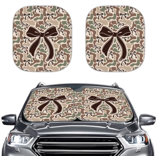 Windshield Sun Shade Foldable Brown Camo Bow Auto Front Window Sunshades for Most Windshield, Auto Sun Heat and UV Rays Blocker Keep Your Car Cool, 28.5"×25.5" - color: Brown Camo Bow