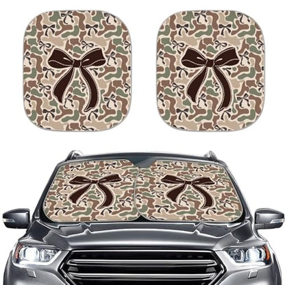 Windshield Sun Shade Foldable Brown Camo Bow Auto Front Window Sunshades for Most Windshield, Auto Sun Heat and UV Rays Blocker Keep Your Car Cool, 28.5"×25.5" - color: Brown Camo Bow