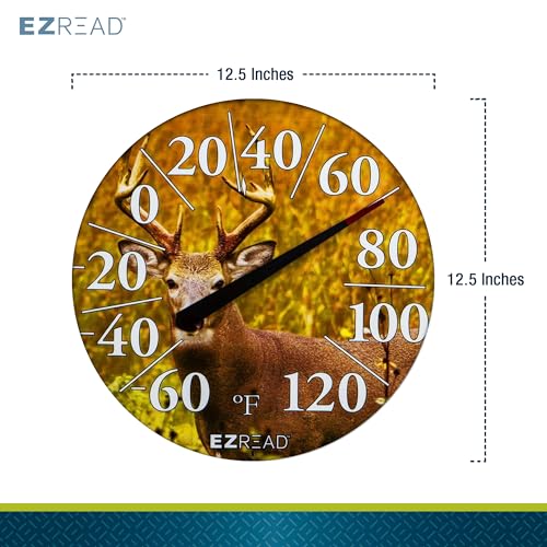 EZREAD Hanging Dial Thermometer 840-1217 Weather Thermometers for Indoor and Outdoor Use, Large 12.5 Inch Diameter, Easy to Read Numbers, Buck - color: Buck
