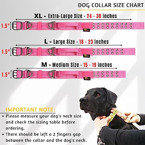 ADITYNA Heavy Duty Pink Dog Collar for Medium Dogs with Traffic Handle - color: Pink, size: Medium: Fit 15-19" Neck