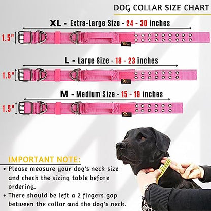 ADITYNA Heavy Duty Pink Dog Collar for Medium Dogs with Traffic Handle - color: Pink, size: Medium: Fit 15-19" Neck