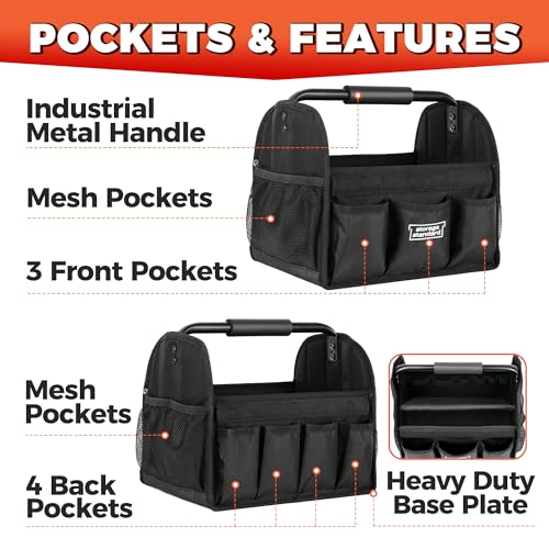 Detailing Caddy Organizer with Handle - Storage, Cars, & Cleaning Caddy for Supplies, Tools, & Home Improvement - Heavy Duty Car Detailing Supplies With Multi-Pockets & Collapsible Tote Design