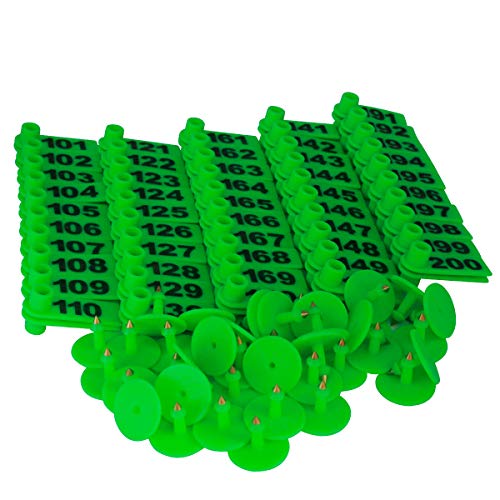 101-200 Number Plastic Tags Livestock Animal Ear Tag for Marking Pigs Cattle Sheep(Green) - color: Ear Tags (Green,m)