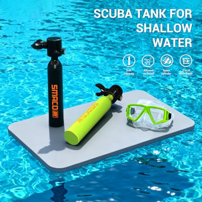 SMACO Mini Scuba Tank 0.5L Portable Reusable Diving Tank Emergency Diving Cylinder for Snorkeling, Freediving, Boat Cleaning & Air Backup Lightweight & Compact Design Pony Bottle S300 - style: Scuba Tank (Black)