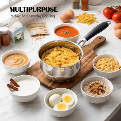 E-far 2 Quart Stainless Steel Saucepan with Lid, Milk Sauce Pot for Kitchen - size: 2 Quarts