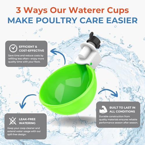 Lil'Clucker - Large Automatic Chicken Waterer Cups Suitable for Ducks, Geese, Turkeys, and Bunny Rabbit - Water Feeder Kit - Poultry Waterer (Green, 8 Pack) - color: Green, size: 8 Pack