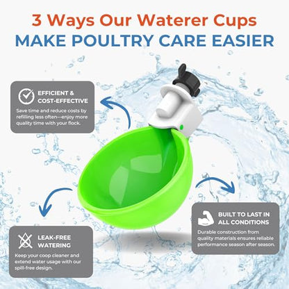 Lil'Clucker - Large Automatic Chicken Waterer Cups Suitable for Ducks, Geese, Turkeys, and Bunny Rabbit - Water Feeder Kit - Poultry Waterer (Green, 5 Pack) - color: Green, size: 5 Pack