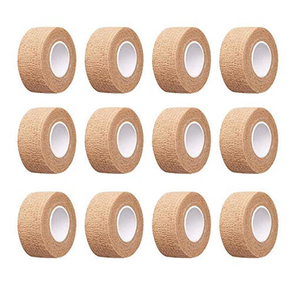 12pc-1 Inch Wide Skin Colour Elastic Self- Adhesive Bandage Finger Tape,Bandage Wrap for Wrist and Ankle,Chair and Table Legs to Reduce Friction and Noise - color: Skin Colour 12pcs