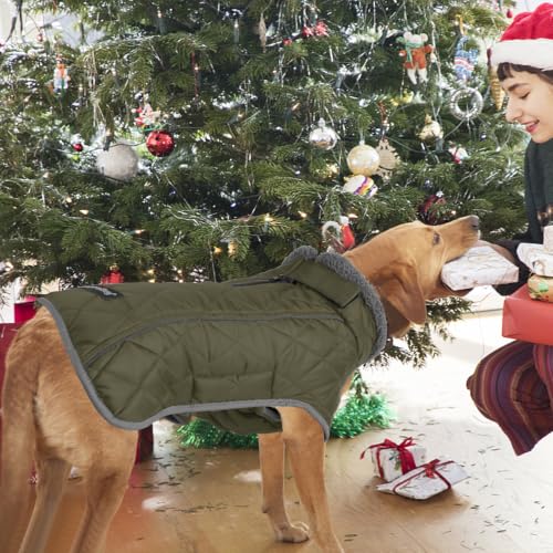Fragralley Dog Coat Medium, Waterproof Dog Jacket with Warm Fleece Lining, Adjustable Reflective Dogs Winter Coat, Turtleneck Pet Coats for Cold Weather (ArmyGreen M) - color: ArmyGreen, size: Medium