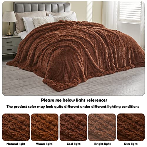 GONAAP Fuzzy Faux Fur Throw Blanket for Couch, Coffee, 50"x60" - color: Coffee, size: Throw(50"x60")