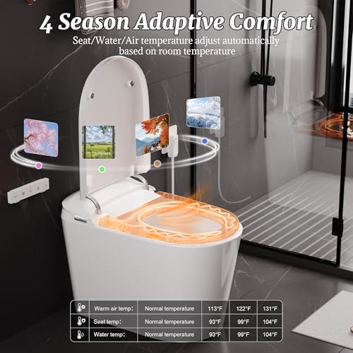 Smart Bidet Toilet with Tank Foam Shield Dual Auto Flush/Lid&Seat | Foot Sensor UV-C light Electric Modern One Piece Toilet for Bathroom with Siphon Dual Flush 0.8/1.2 GPF MAP 1000g - color: Snow White