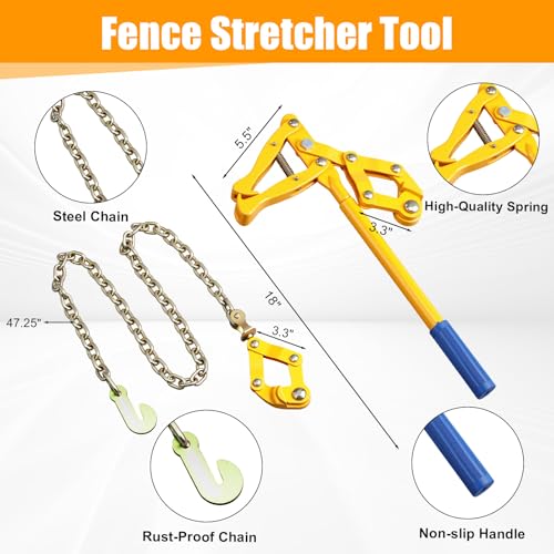 Duraaamo 4 Pcs Heavy Duty Fence Stretcher Tool Set with 47.25" Chain
