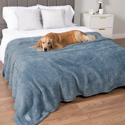 PetAmi Fluffy Sherpa Waterproof Dog Blanket for Large Pet Cat, 60x80, Blue - color: Dusty Blue, size: X-Large (60x80)