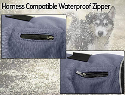 Derby Originals Ruff Pup 1200D Ripstop Waterproof Reflective Winter Dog Coat with Neck Cover and Harness Compatible Opening 220G, charcoal/black, "22""" (80-8127) - color: Charcoal/Black, size: 22"