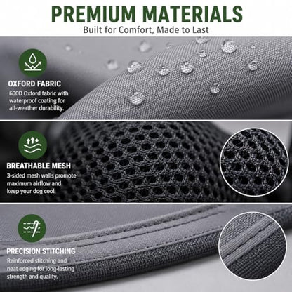 Extra Large Dog Shade Shelter Canopy with UV Protection, Big Dog House Outside, Outdoor Dog Tent with Three-Sided Breathable Mesh Windows, Gray Sun Rain Cover for Pet Sheep Goat 4'x 4'x 3.3'